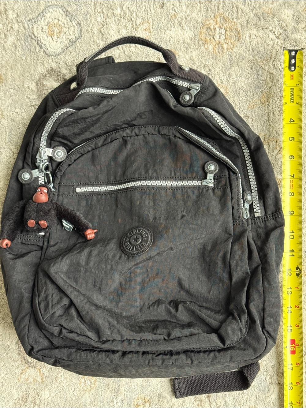 Kipling Black Nylon Everyday Backpack with Monkey Charm